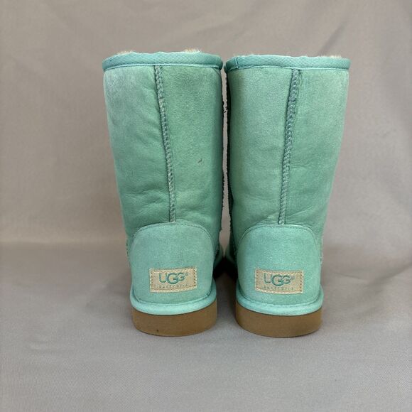 Womens UGG Australia Boots Classic Short Aqua Suede Wool Light Green Blue Sz 6 - Picture 14 of 16